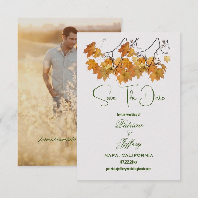 Artistic Autumn Leaves Save the Date (Front/Back)