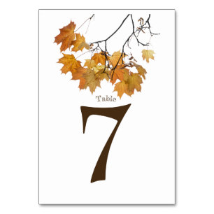 Artistic Autumn Leaves Wedding Table Number