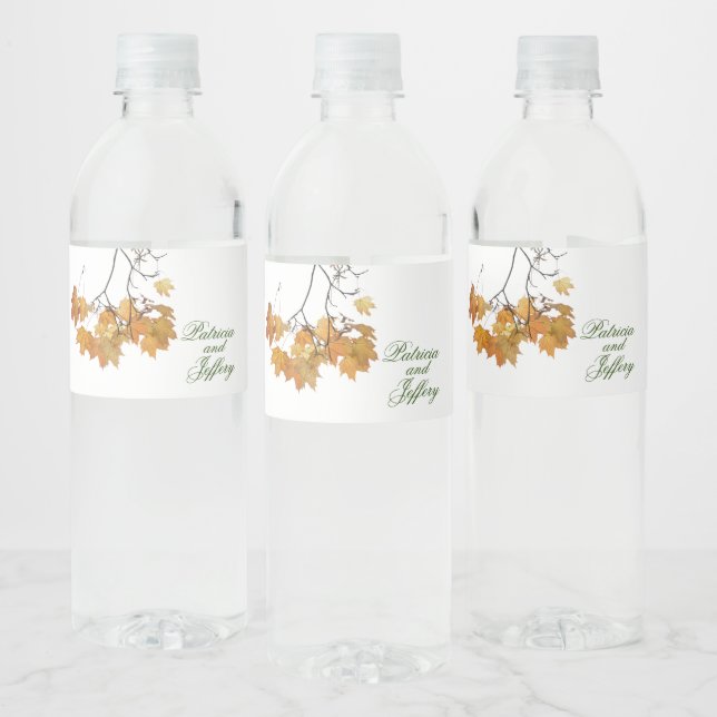 Artistic Autumn Leaves Wedding Water Bottle Label (Bottles)