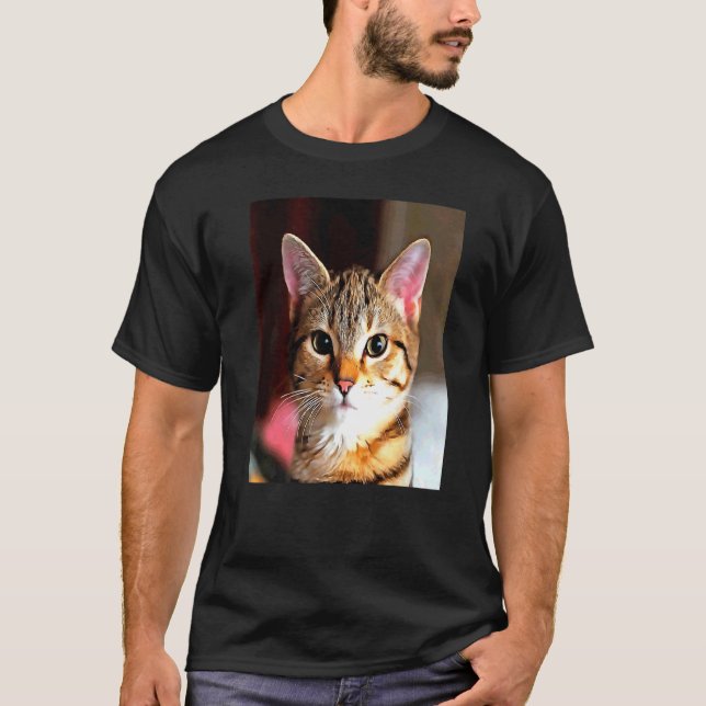 Artistic Baby Faced Yellow Eyed Brown Tabby Cat Po T-Shirt (Front)