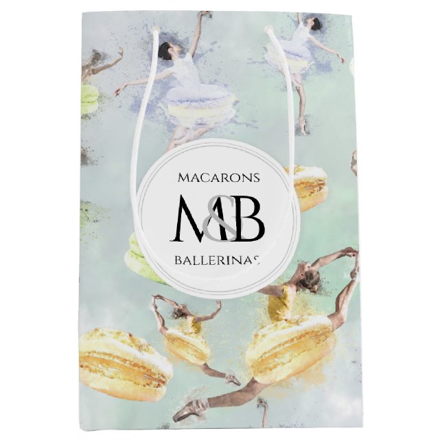 Artistic Ballerinas and Macarons Pastel Watercolor Medium Gift Bag (Front)