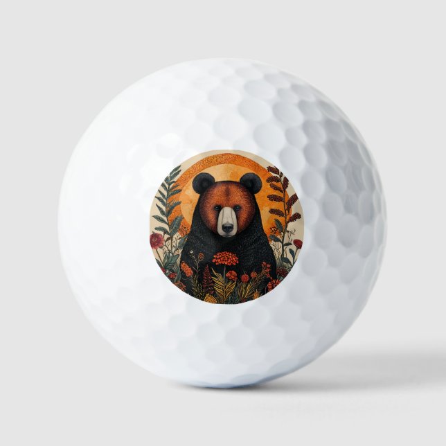 Artistic Bear Among Vibrant Botanical Flowers Golf Balls (Front)