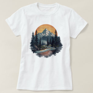 Artistic Bear Forest River Graphic T-Shirt
