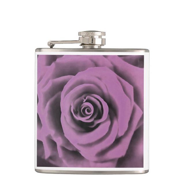 Artistic Big Dark Lavender Rose Hip Flask (Front)
