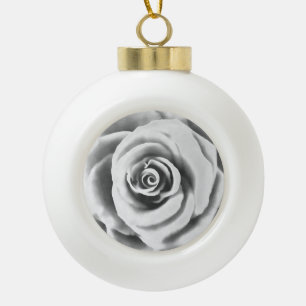 Artistic Big White Rose Ceramic Ball Christmas Ornament