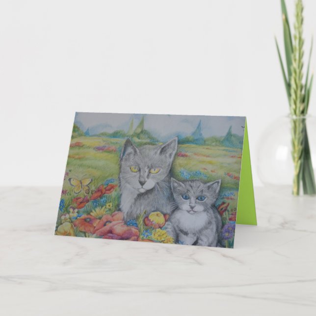 Artistic birthday card with cats and text (Front)