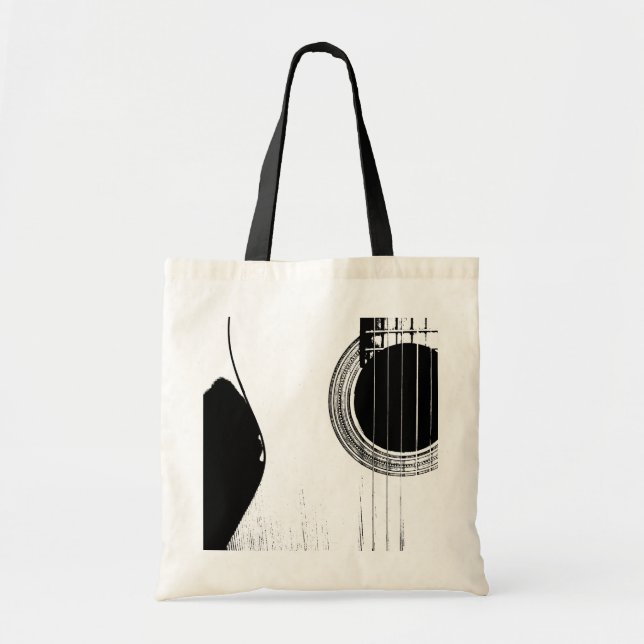 Artistic Black Acoustic Guitar Tote Bag (Front)