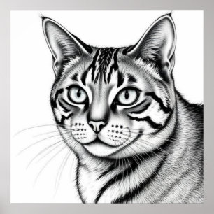 Artistic black and white cat portrait poster