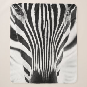 Artistic black and white closeup portrait of a zeb sherpa blanket