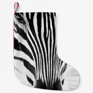 Artistic black and white closeup portrait of a zeb small christmas stocking