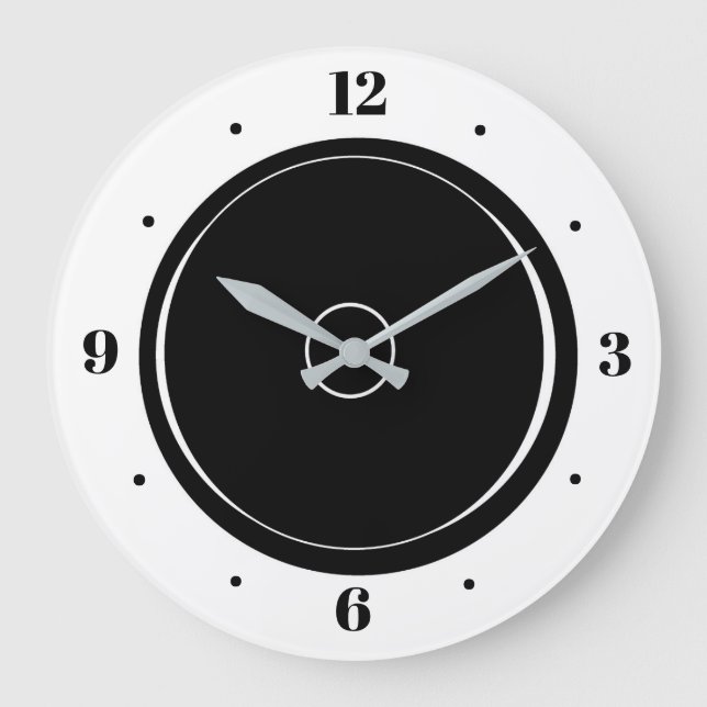 Artistic  Black and White Simplistic Large Clock (Front)