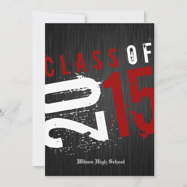 Artistic Black, White and Red Class of 2015 Invitation (Front)