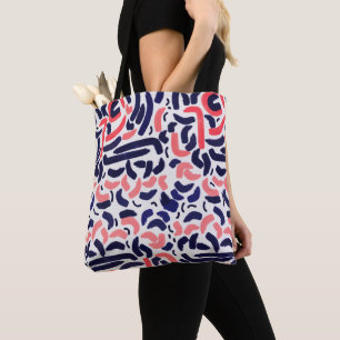 Artistic Blue and Orange Acrylic Curved Pattern Tote Bag