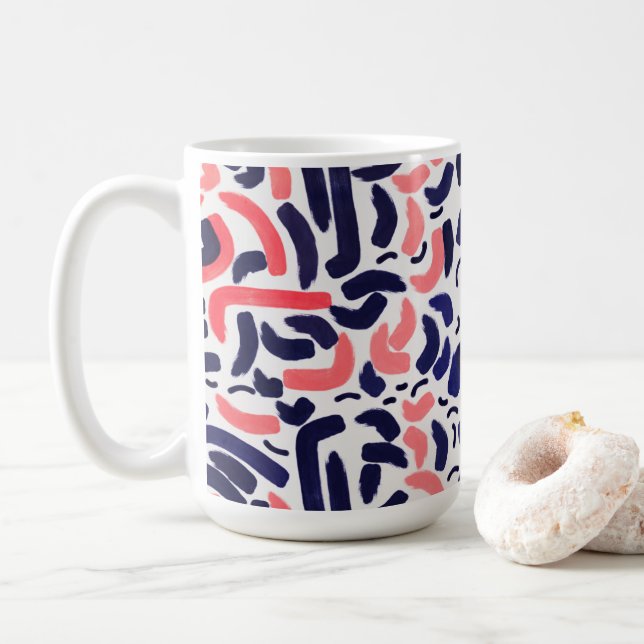 Artistic Blue and Orange Acrylic Shapes Pattern Coffee Mug (With Donut)