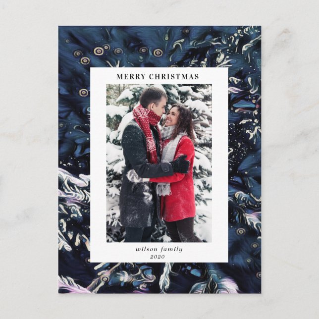 artistic blue christmas tree modern photo holiday postcard (Front)