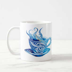 Artistic Blue Coffee Cup with Swirling Patterns