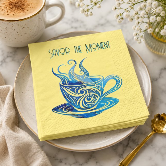 Artistic Blue Coffee Cup with Swirling Patterns Napkin (Creator Uploaded)