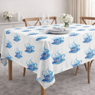 Artistic Blue Coffee Cup with Swirling Patterns Tablecloth