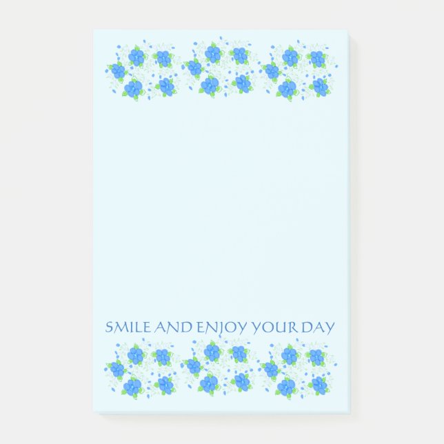 Artistic Blue Floral Pattern Accented Post-it Notes (Front)