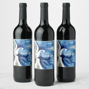 Artistic Blue Floral Watercolor Hand-painted Wine Label