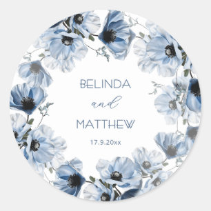 Artistic Blue Flowers Wedding Classic Round Sticker