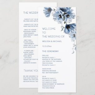 Artistic Blue Flowers Wedding Program