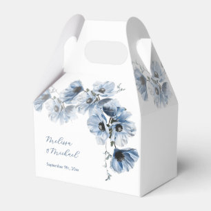 Artistic Blue Flowers White Wedding Favour Box