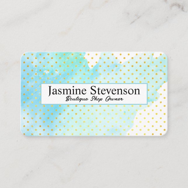 Artistic Blue Green Watercolor | Polka Dot Pattern Business Card (Front)