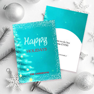 Artistic Blue Holiday Christmas Tree Card