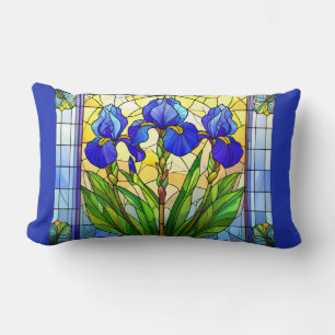 Artistic Blue Iris Floral Lumbar Pillow