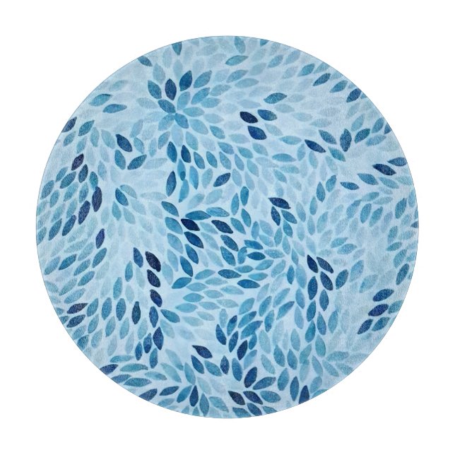 Artistic Blue Mosaic Petals Glass Cutting Board (Front)
