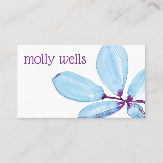 Artistic Blue Purple Watercolor Branch Business Card (Front)