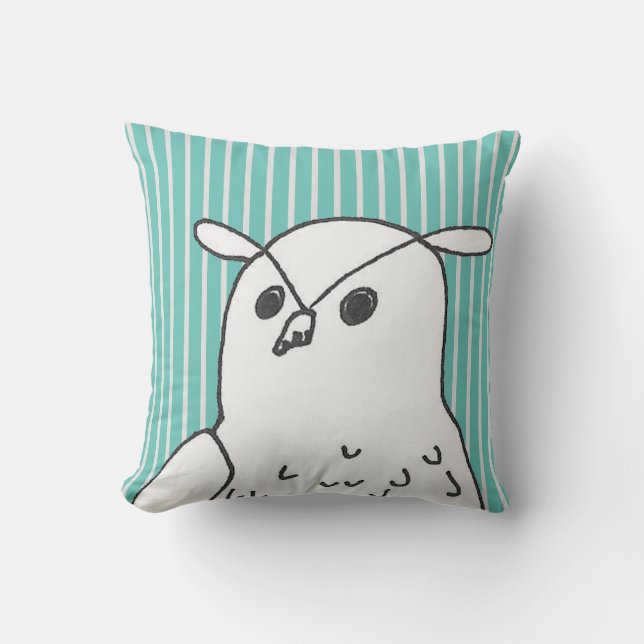Artistic Blue Stripes Cute Owl Cushion (Front)