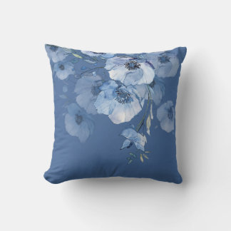 Artistic Blue Watercolor Flowers Cushion