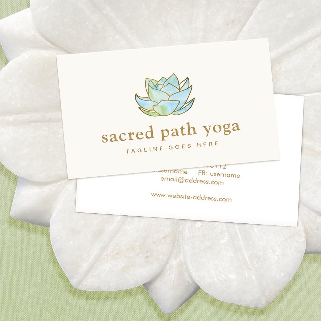 Artistic Blue Watercolor Lotus Flower Floral Business Card (Creator Uploaded)