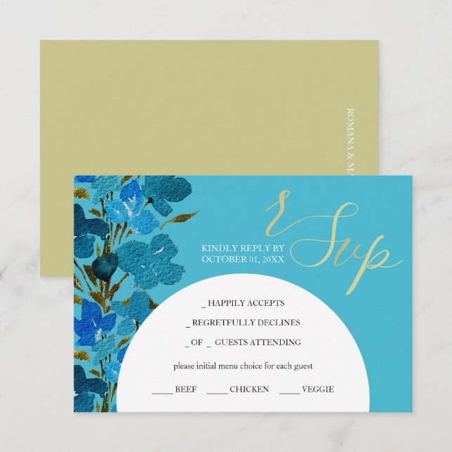 Artistic Blue Watercolor Wildflowers RSVP Card (Front/Back)