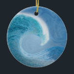 Artistic Blue Wave Ceramic Ornament<br><div class="desc">A summer's day on the beach, thinking of the broad liquid brushstrokes of master's like Van Gogh. Can I paint like that? No, I can't. But with the help of my mind's picture of the perfect curling wave and the warmth of a beautiful blue and cloudless day, perhaps I can...</div>