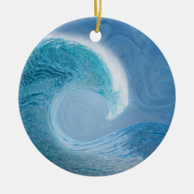 Artistic Blue Wave Ceramic Ornament (Front)