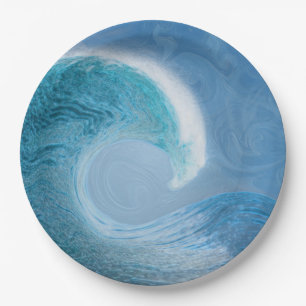 Artistic Blue Wave Paper Plate