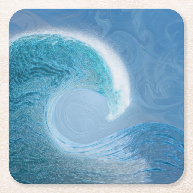 Artistic Blue Wave Square Paper Coaster (Front)