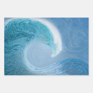 Artistic Blue Wave Wrapping Paper Sheet
