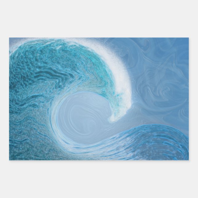 Artistic Blue Wave Wrapping Paper Sheet (Front)