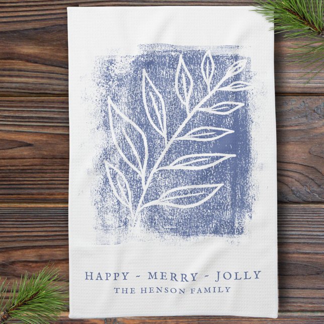 Artistic Blue White Twig Family Christmas  Tea Towel (Creator Uploaded)