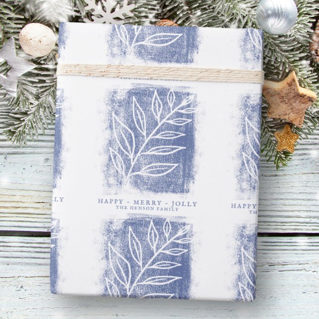 Artistic Blue White Twig Family Christmas Wrapping Paper (Creator Uploaded)