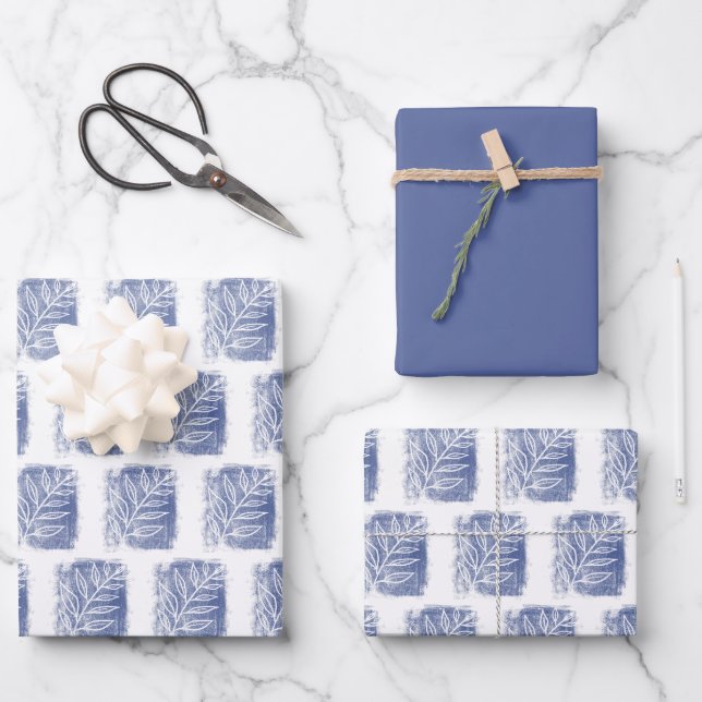 Artistic Blue White Twig Family Christmas  Wrapping Paper Sheet (Front)