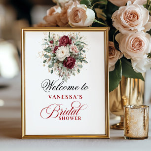Artistic Blush Burgundy Bridal Shower Welcome Sign