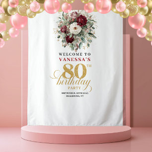 Artistic Blush Floral 80th Birthday Tapestry