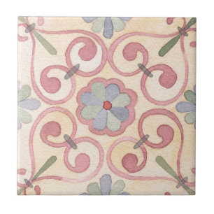 Artistic bohemian abstract of floral retro pink ceramic tile