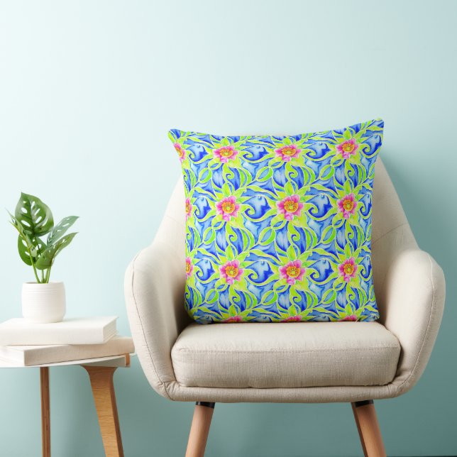 Artistic Bohemian Floral Vibrant Watercolor Cushion (Chair)
