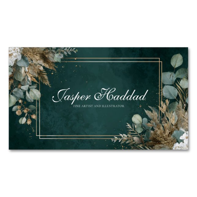 Artistic Bohemian Wildflower Folk Art Magnetic Business Card (Front)